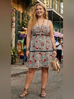 Torrid Floral Leopard Print Smocked Mini Dress Size 5 Plus Size Rockabilly